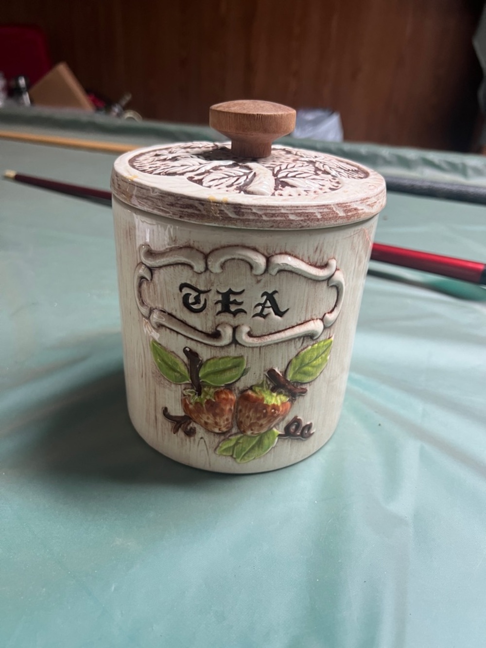 Vintage-Style Ceramic Tea Canister with Fruit Motif - Cream and Green